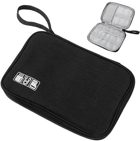Elegaperma Travel Cable Organiser Bag, Electronics Bag for Travel,Cable Storage Bags for Chargers, Cables, USB Drives, SD Cards, Power Bank, 24 x 17 x 3 cm, Black