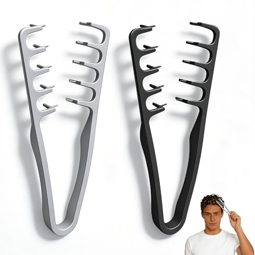 2 Piezas Peine Texturizador Hombre, Peine de Dientes Anchos | 2 en 1 Herramienta de Volumen en Raíces, Elevación para Cabello y Flequillo, Peine Dientes Anchos para Todo Tipo de Cabello