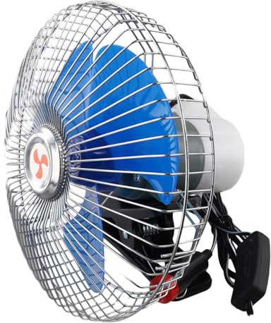 EaseSunny Car Fan, 12V 24V Truck Fan, Oscillating Metal Blade, Silent Strong Airflow, Clip Mount for Sun Visor, Lorry, Boat, Caravan