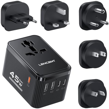 LENCENT 45W Universal Reiseadapter-Set, Travel Adapter Typ D/G/C/I/A | Internationaler Adapter mit USB C, Weltweit für UK, Malediven, Sri Lanka, Indien, Nepal, Ghana, Simbabwe, Tansania Nigeria
