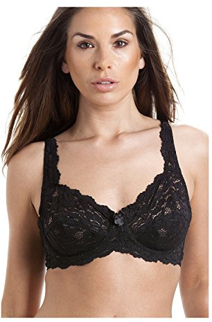 Camille Womens Classic Comfort Fit Black Underwired Lace Bra 40DD
