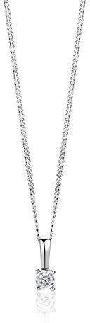 OROVI - Collana da donna in oro, con ciondolo con diamante naturale solitario dal taglio brillante, incastonato, classico gioiello in oro giallo/oro bianco 9 carati (375), Oro, Diamante