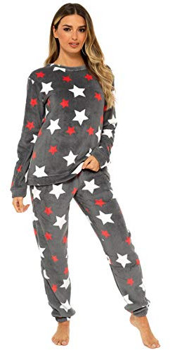 Style It Up - Pigiama da donna con stampa animali, caldo e morbido, abbigliamento per la notte Navy Star Pyjama 40/42 IT Medium