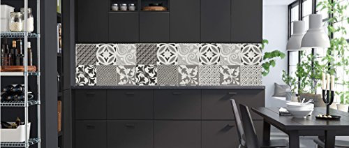 MadeInNatura - Vinilo adhesivo para placa antisalpicaduras de cocina, escalones o revestimiento de pared, diferentes medidas y diseños disponibles, Provence Black & White, 80x200cm