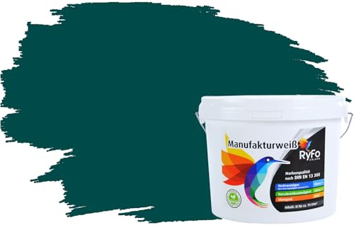 RyFo Colors Bunte Wandfarbe Manufakturweiß Amazonasgrün 3l - weitere Grün Farbtöne und Größen erhältlich, Deckkraft Klasse 1, Nassabrieb Klasse 1