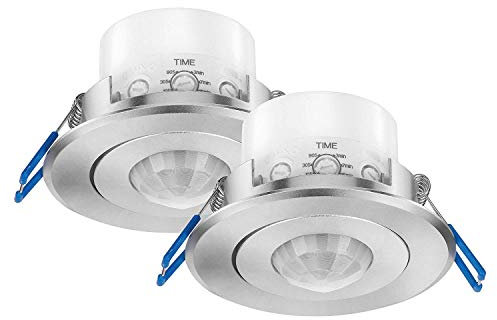 conecto Infrarot Bewegungsmelder Decke innen Einbau Unterputz 68mm Deckenmontage LED 360° Lichtsteuerung IP20 (2er Set), Silber Aluminium