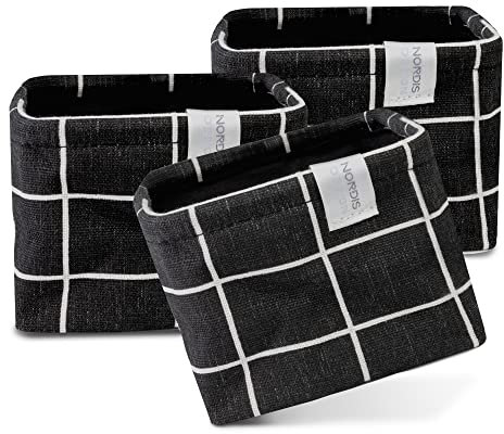 NORDIS DESIGN Mini Aufbewahrungskörbchen 3er Set (11x11x9cm), Aufbewahrungskorb klein als Aufbewahrungsbox Bad, Organizer Wickelkommode & Aufbewahrungskorb Küche schwarz used-look
