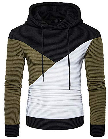 Xmiral Kapuzen-Pullover Herren Patchwork Falten Lose Kapuzensweatshirt Hoodies Kordelzug Slim Fit(M,Schwarz)