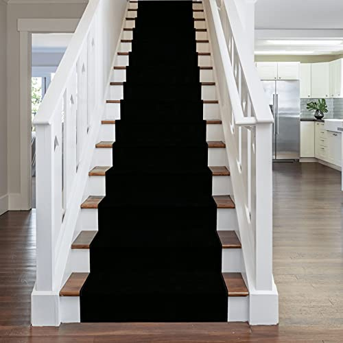runrug Stair Runner Rug - Staircase Carpet Runner for Stairs - Stain Resistant Stair Carpet Rug Runner - Ideal for High Foot-Traffic Areas - 60cm Wide x 480cm Long - Plain, Black