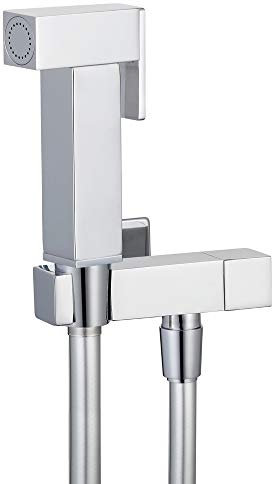 Kit Idroscopino Wc Doccetta Ottone Portatile Shut-Off Monogetto Azionamento a Leva (1, Cromato Quadro)