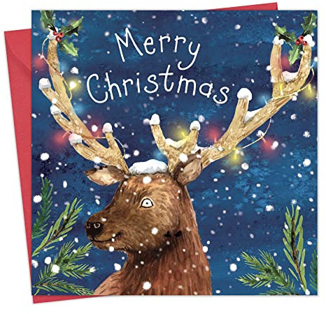 Twizler Frohe Weihnachtskarte mit herrlichem Hirsch - Happy Christmas Karte - Weihnachtskarte - Süße Weihnachtskarte - Weihnachtskarte für Sie - Weihnachtskarte für Ihn