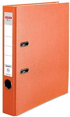 Herlitz® Ordner Q.file | Rücken 5 cm | PP-Folie | Büroorganizer für A4 Dokumente | Wechseletikett | Hebelmechanik mit Druckleiste | Aufnahme von 350 Blatt | orange