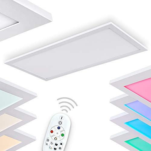 LED Deckenpanel Gallitos, dimmbare Deckenlampe aus Metall in weiß, rechteckige Zimmerlampe mit Fernbedienung und RGB Farbwechsler Panel, 1 x LED 12 Watt, 2700-6000 Kelvin, 1500-1600 Lumen