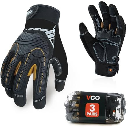Vgo... 3 Paare hohe Mechnische Arbeitshandschuhe, für große Belastungsarbeit, Vibration-Schutz-Handschuhe, Heavy Duty (SL8849)