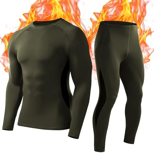 Roadbox Mens Thermal Underwear Fleece Lined Long Sleeve Tops & Tights Athletic Warm Base Layer as