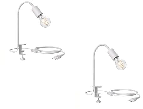 ledscom.de 2 Stück E27 Klemmleuchte LELE mit Schwanenhals, weiß inkl. E27 LED 3-Stufen dimmbar warmweiß 6,96W 963lm