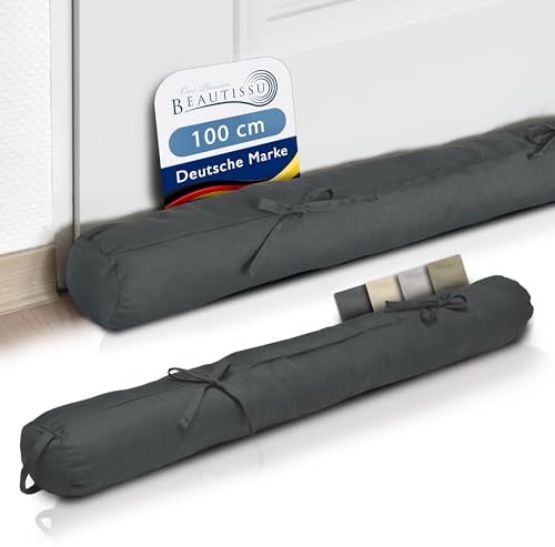 Beautissu Viento Burlete Puerta 100x10 cm - Cojín Aislante Topo Burlete Cortavientos Puerta con Asa Transporte Protección Aire Fresco para Ventanas y Puertas Entrada Antracita