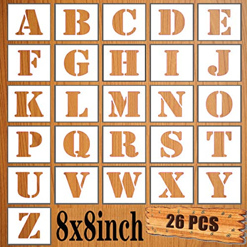LYPER Set di stencil per lettere 8x8inch, 26Pcs riutilizzabile scala di spruzzatura di stencil di alfabeto modelli di apprendimento per la pittura, pittura, pareti in legno, decorazioni per la casa