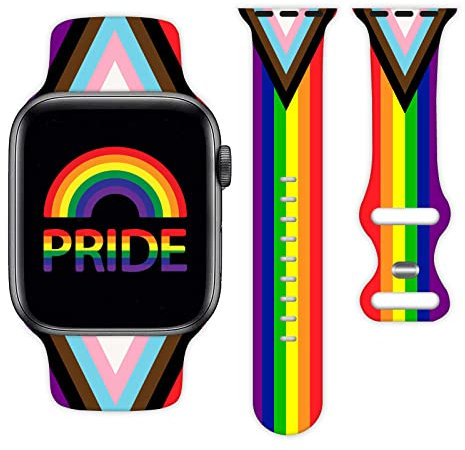 Lgbtq Flag Pride Watch Bands Compatible with Apple Watch 38mm 40mm 41mm 42mm 44mm 45mm Silicone Wristbands Replacement Strap for IWatch Series 7 6 5 4 3 2 1 SE Women Men Unisex Gifts(42mm/44mm)