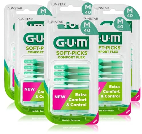 GUM SOFT-PICKS COMFORT FLEX Scovolini Interdentali in Gomma/Per Rimuovere Placca e Residui di Cibo/Morbido e Flessibile (M - [6x40])