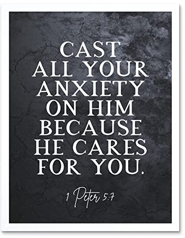 Artery8 1 Peter 5:7 Cast All Your Anxiety On Him Christian Bible Verse Quote Scripture Typography Art Print Framed Poster Wall Decor 12x16 inch
