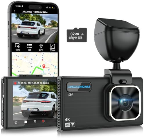 ONDASHCAM O1 4K Dash Cam with Built-in WiFi GPS, 2160P UHD Dash Camera for Cars, 3.5 LCD Dashcam for Cars with 32GB Card, 170° Wide Angle, WDR, Night Vision, G-Sensor, Parking Mode, Support 512GB Max