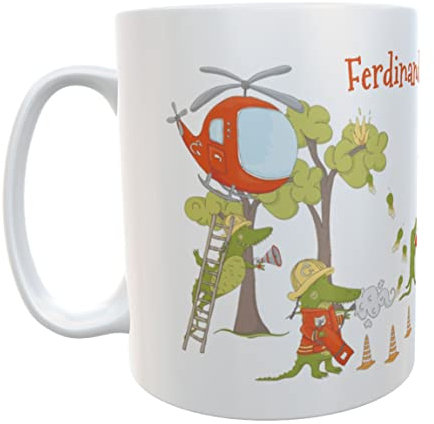 Kindergarten Tasse Feuerwehr Hubschrauber mit Namen Kunststoff-Becher Kindergartenkind Geschenk KInder (Feuerwehr Krokodil Kunststoff)