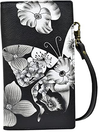 Anna by Anuchka Damen-Geldbörse, handbemalt, echtes Leder, Organizer, Crossbody, Schmetterling Mosaik schwarz, Einheitsgröße