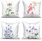 ASDCXZ Frühling Kissenbezug 50x50 cm 4er Set, Frisch Lila Blume Weiß Sofa Kissen Dekokissen Kissenbezüge Kissenhülle Waschbar Polyester Flachs Textil Outdoor Polster Kopfkissenbezug Kissen Bezug