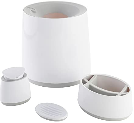 Minky Stylish Bathroom Accessories Pack, 8 Litre Bin, XL Storage Caddy, Soap Dish, Soap Dispensor with Larg Pump, White