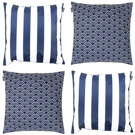 Bean Bag Bazaar Outdoor Cushions Filled, Stripe Collection, 4 Pack, Blue