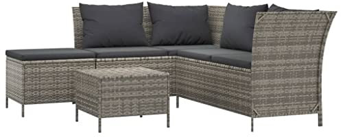Revera Gartensofa-Set 4-teilig mit Kissen aus Polyrattan grau
