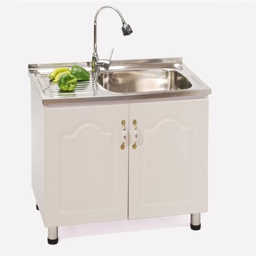 Fregaderos de Acero Inoxidable,Fregaderos para Exteriores,Fregaderos de Cocina con Gabinetes,Fregaderos Independientes con Encimeras y Grifos de Agua FríA y Caliente (Size : Cold Only, Color : Left