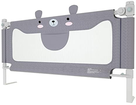JNGLGO Bettgitter 180cm Bettschutzgitter Rausfallschutz Bett Kinderbettgitter Höhenverstellbar 70-93cm Babybettgitter mit Atmungsaktivem Netz für Kinderbett und Elternbette, Grau