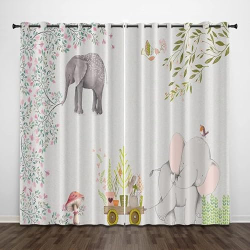 loyaltyer Gardinen Grauer Elefant Vorhang 3D Weicher Blickdichte Vorhänge Thermovorhang Kälteschutz Schlaufenschal 2er Set mit Ösen für Schlafzimmer Wohnzimmer Kinderzimmer, 245x140 cm(HxB)