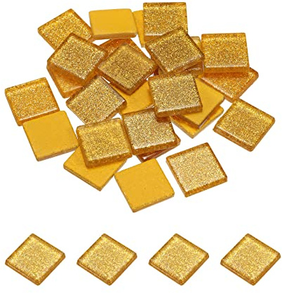 sourcing map Piastrelle per mosaico, piastrelle in vetro, luccicanti, quadrate, 2 x 2 cm, per decorazione domestica, artigianato fai da te, confezione da 25 (100 g, oro)