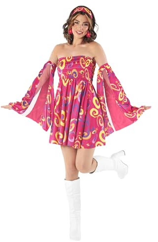 Fun Shack Damenkostüm 70er Jahre Hippie Kleid, Flower Power Outfit, Perfekt für Karneval und Partys, L
