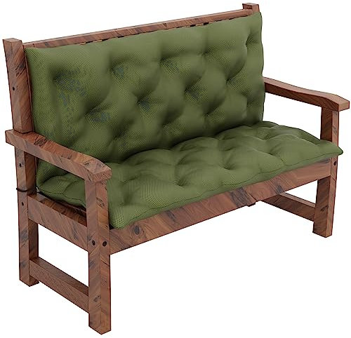 MOLTICO Bankkissen mit Befestigung Bankauflage für Gartenbank - Sitzkissen und Rückenlehne 120x50 x10cm - Wasserdicht - Outdoor und Indoor - Grün