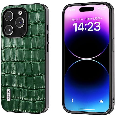 COQUE Custodia per telefono Apple iPhone 14 Pro Max Cover,Custodia ultrasottile in vera pelle in vero coccodrillo-Verde