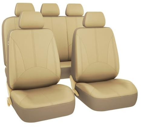 TEMKIN Universelle Autositzbezüge für Mercedes Benz C Klasse Sedan W206 W205 W204 W203 W202 CL203 Sedan Saloon 5-Seats, Hautfreundliche Textur Vier Jahreszeiten Antifouling Sitzbezug,Beige
