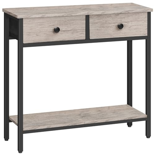 HOOBRO Slim Console Table, Narrow Console Table with 2 Drawers, Hallway Table with Storage, Sofe Table, Small Side Table for Small Spaces, Living Room, Entryway, Kitchen, Greige and Black EBG71XG01