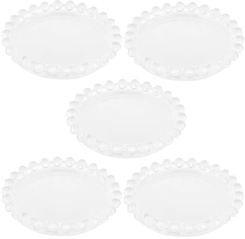 Holibanna 10pcs Glass Candle Holder Tray Pillar Candle Plates with Beaded Rim Candlestick Stand Jewelry Trinket Dish Round Coaster Table Centerpiece for Decoration