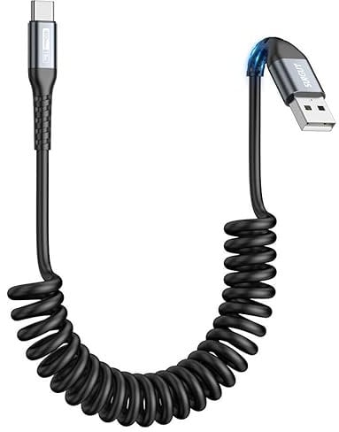 SUNGUY USB C Spiralkabel, 1.5M【Empfohlene Dehnlänge: 0.4–1m】 USB auf USB C Kabel und Datenkabel für Android Auto,Carplay,iPhone 16/15 Series,Galaxy S24 Ultra S23 FE S22 S21,Google Pixel, Xiaomi-Grau