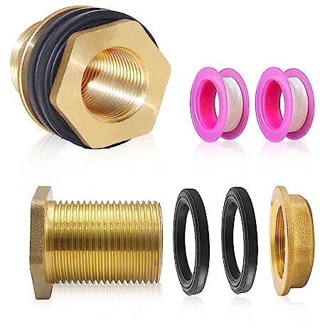 RYAN 2 Stück Regentonnendurchführung Mit 4 Stück Dichtungen und 2 Rollen Rohleim, Tankdurchführun 3/4 Zoll AußEngewinde Und 1/2 Zoll Innengewinde, Fassanschluss für Eimer und Tanks