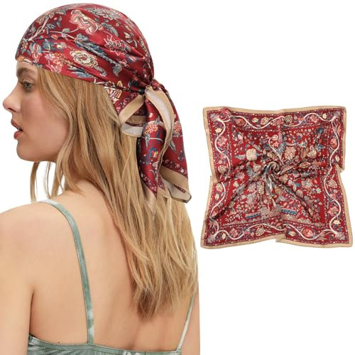 AWAYTR Schal aus 100% Maulbeerseide für Damen, 68,6 cm, reine Seide, Kopftuch für Haare, Halstuch, mit Geschenkpackung, Paisley (Weinrot), 27”×27”