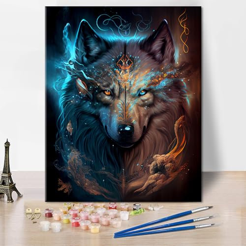 TISHIRON Digital Wolf Öl Gemälde Erwachsene Tiere Porträts Ölgemälde DIY Digital Ölgemälde Ölgemälde Leinwand Kunsthandwerk Acryl Pigmente Kinder Hausdekoration Zeichnungen Geschenke 16x20