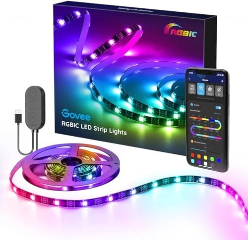 Govee TV LED Backlight, 2M RGBIC Strip Light with Color Changing for 30-50 inch TVs, LED Backlight with APP Control, Music Sync, Scene Modes, USB Powered