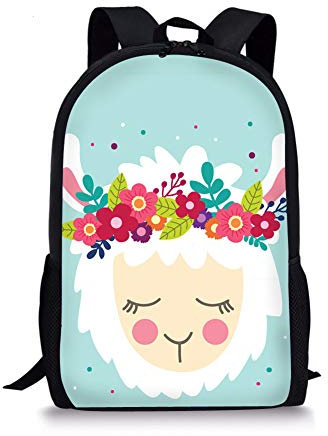SEANATIVE Rucksack mit Alpaka-Muster, bedruckt, für Kinder, Büchertasche, Grundschüler, Schultasche für Mädchen, Das Alpaka der Girlande