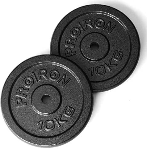 Cast Iron Weight Plates Set 1.25kg, 2.5kg, 5kg, 10kg (Choice of Sizes) for 1 Dumbbell Handle Bar, Black Paint Dumbbells Barbell(10kg*2)