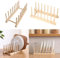 Qtuie Bamboo Wooden Dish Racks Drying Rack Stand Plate Stand Holder Vertical Drainer Kitchen Cabinet Organiser for Dish, Pots, Lids, Bowls, Cups, and Cutting Boards and Books 1Pack 7 Slots